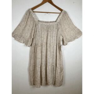 Naif Women XL Tiered Dress Boho Peasant Tan Floral Paisley Lined Cottage